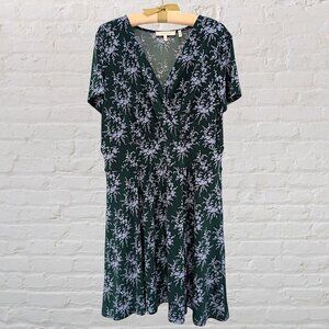 EUC Lark & Ro Women's Short Sleeve Fit & Flare Wrap Dress Emerald Green Size 16